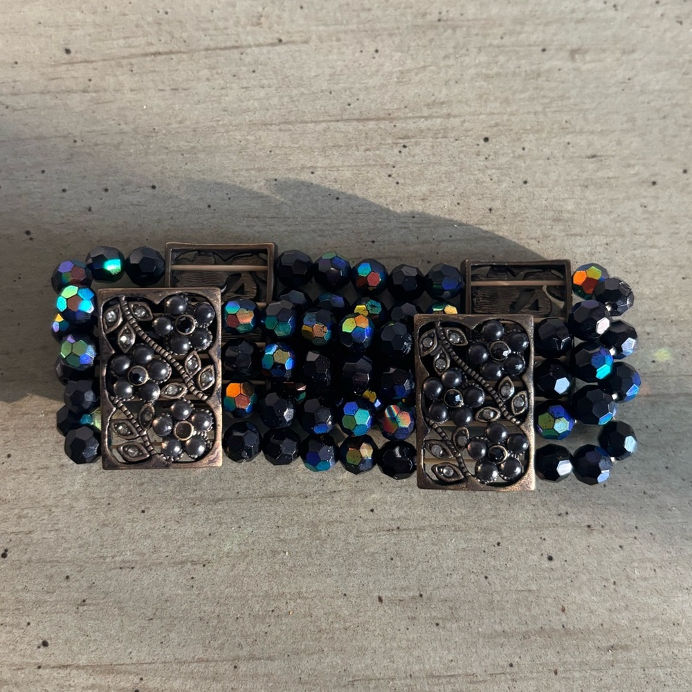 Multi-Strand Black Iridescent Beaded Bracelet